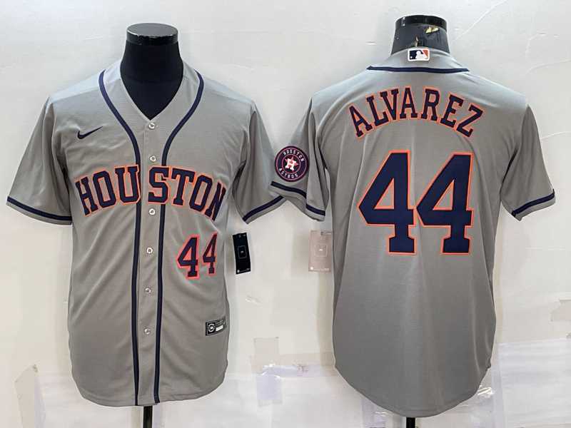 Men%27s Houston Astros #44 Yordan Alvarez Number Grey With Patch Stitched MLB Cool Base Nike Jersey